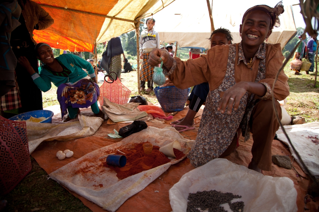 Selling black peppercorns in the local market, Bench Sheko Zone, SNNRPS, Ethiopia